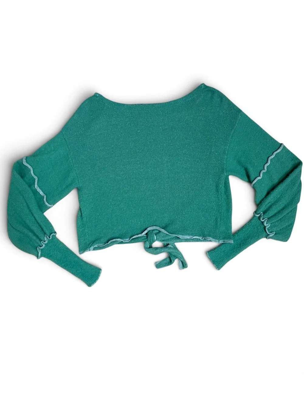 Free People “Mint” Teal Green Cropped Got Your Back Knit Sweater Top Size XS
